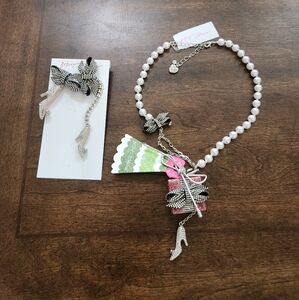 New Betsey Johnson Pearl Present Convertible Ornament Necklace & Earrings